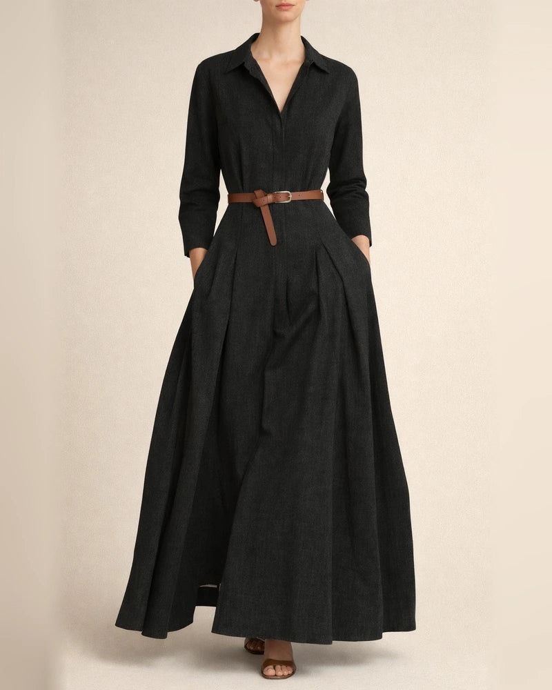 Belt-free Solid Color Loose Long Sleeve Lapel Casual Dress | JRSEE:8b18af98-0a9a-4dc6-84f4-397637cc6246