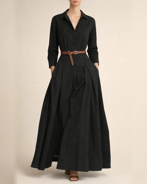 Belt-free Solid Color Loose Long Sleeve Lapel Casual Dress | JRSEE:8b18af98-0a9a-4dc6-84f4-397637cc6246