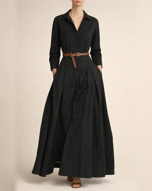 Belt-free Solid Color Loose Long Sleeve Lapel Casual Dress | JRSEE:8b18af98-0a9a-4dc6-84f4-397637cc6246
