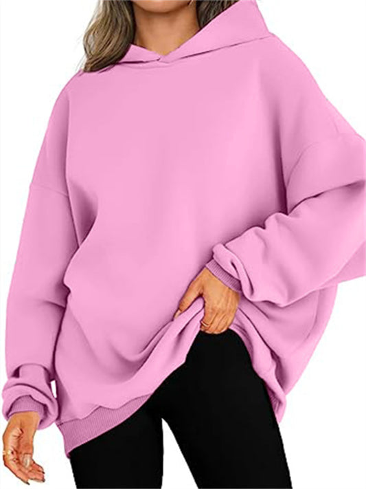 Women's Hooded Pullover Oversized Loose Casual Padded Solid Color Long-sleeved Loose Sweater