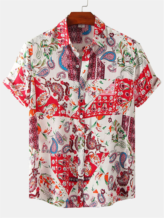 Summer New Printed Short-sleeved Men's Floral Shirts Floral Men's Loose Type Short-sleeved Casual Shirt Men's