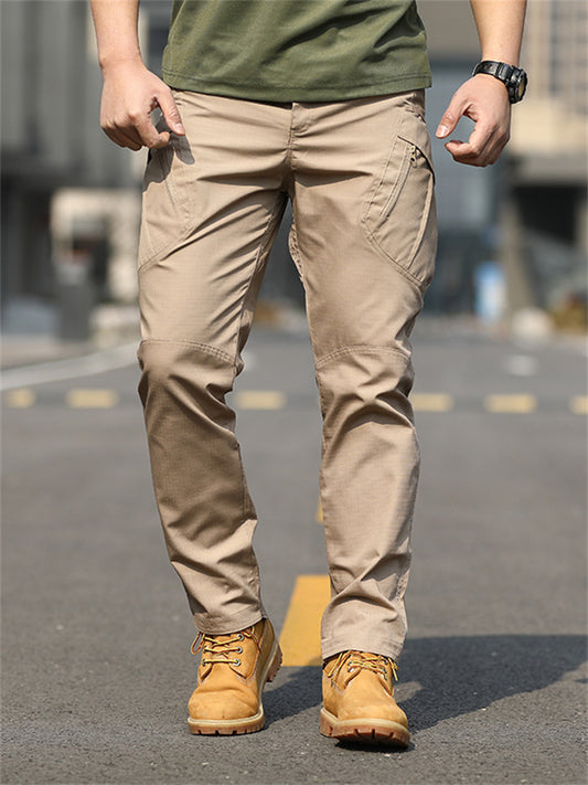 Men's Solid Color Slim-Fit Waterproof Pants Spring/Fall Outdoor Workwear Pants Loose-Fit Long Pants