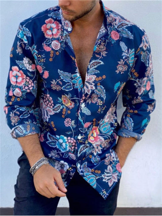 Men's 3D Printed Lapel Cardigan Long Sleeve Shirt Blue S M L XL 2XL 3XL 4XL 5XL