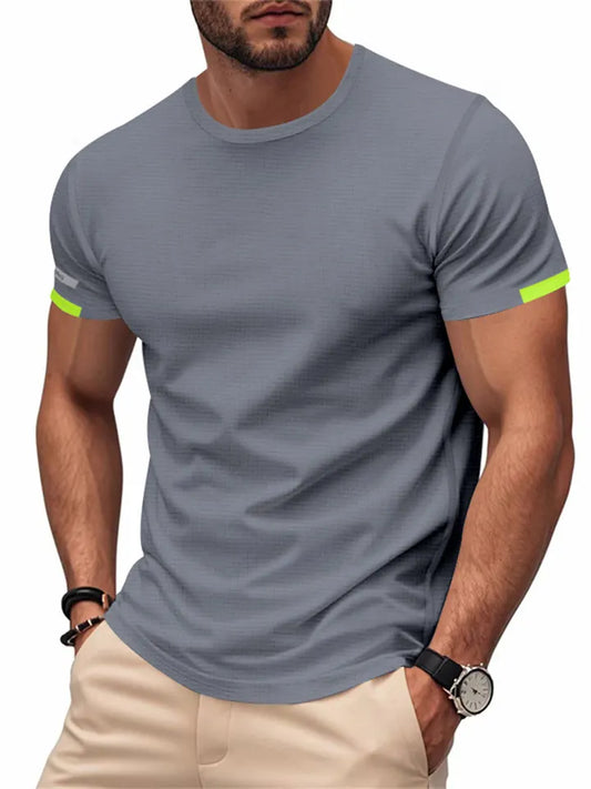 Men’s Marathon Quick-Dry Sports Night Run Round-Neck Casual Short-Sleeve T-Shirt