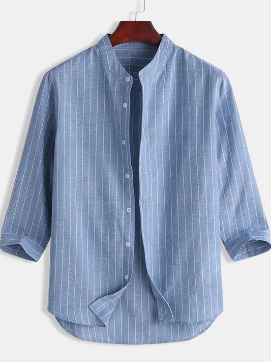 Men's Linen Shirt Cardigan Casual Linen Shirt Seven-minute Sleeve Blouse