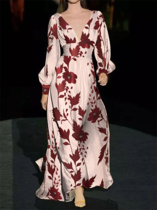 Spring and Summer Women's Print Temperament Open Skirt Celebrity Large Pendulum Waist Long Skirt