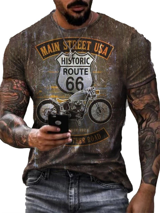 New Men's T-Shirt 3D Letter Print Retro Digital Print Men's Short-Sleeve T-Shirt