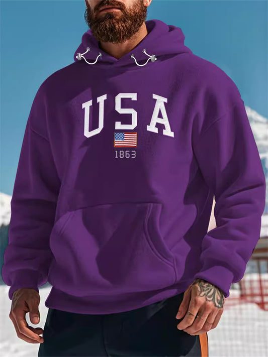 Men's Fashionable Fleece Hoodie with Thickened Casual Sports Embroidery
