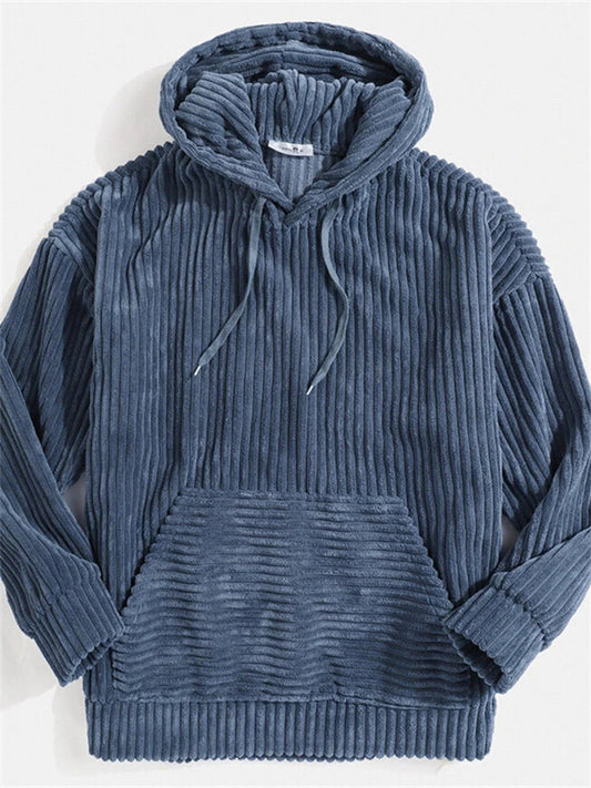 Men's Thickened Corduroy Long Sleeve Solid Color Relaxed Fit Hoodie