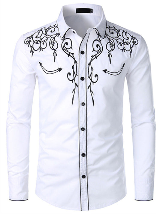 Men's Cowboy Shirt Western Shirt Black White Red Long Sleeve Floral Collar Holiday Camping & Hiking Clothing Apparel Print
