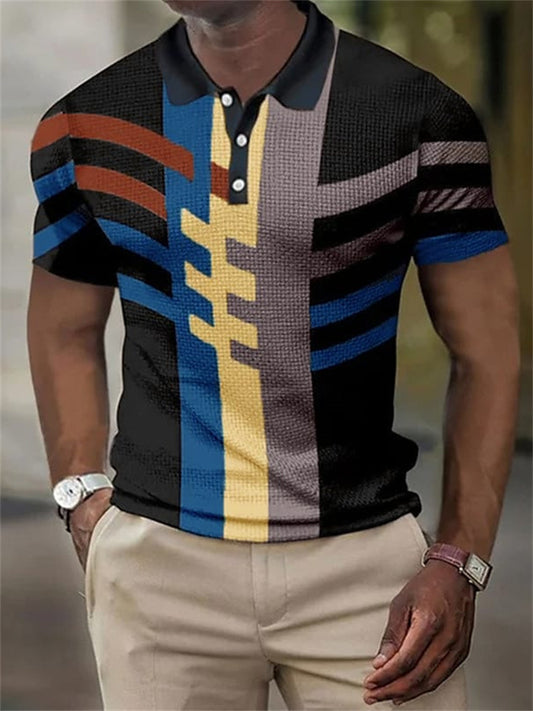 Men's Polo Shirt Golf Shirt Waffle Polo Shirt Geometry Turndown Yellow Pink Blue Sky Blue Orange 3D Print Outdoor Street Short Sleeves Button-Down Print Clothing Apparel Fashion Designer Casual