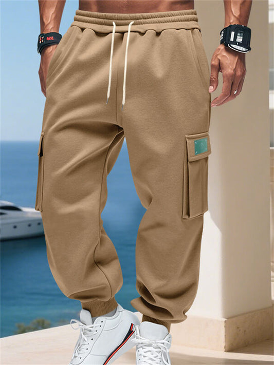 Autumn/Winter Fleece-Lined Men's Pants - Loose-Fit Casual Workwear Cuffed Trousers