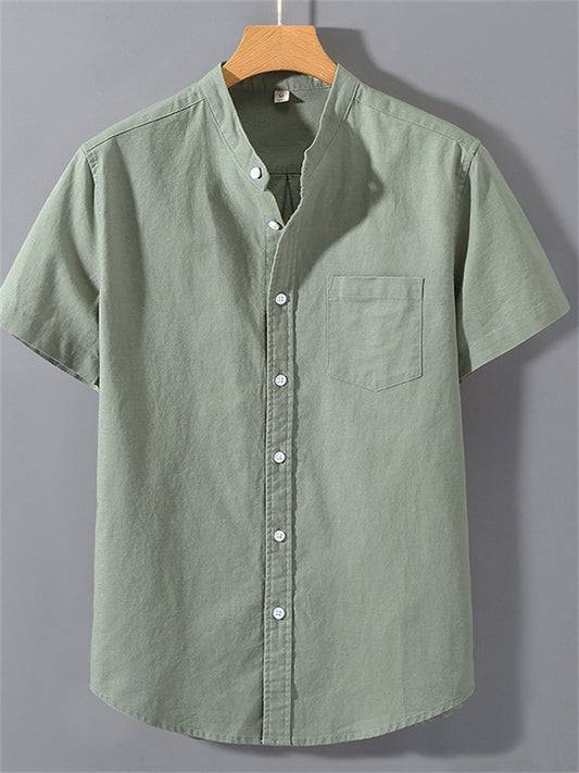 Linen Shirt Men Short-sleeved Shirt Loose Summer Men's Casual Cotton Linen Shirt