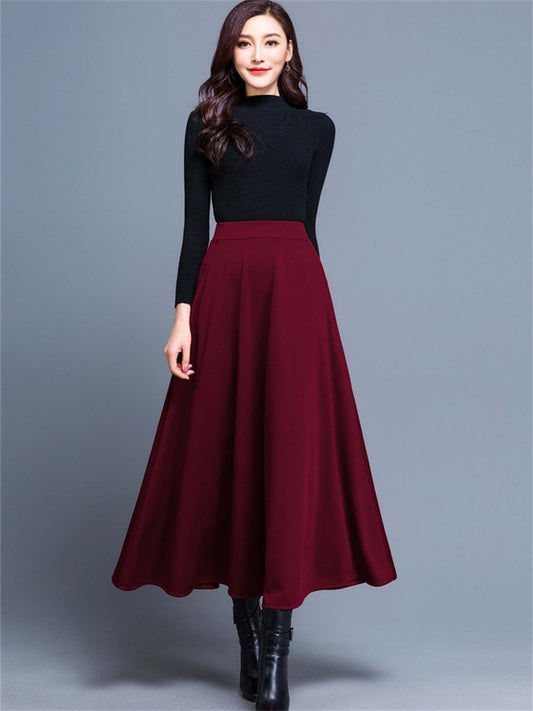 Women's Skirt Swing Work Skirts Long Skirt Maxi Polyester Black Wine Red Skirts Pocket Without Lining Streetwear Daily Weekend M L XL