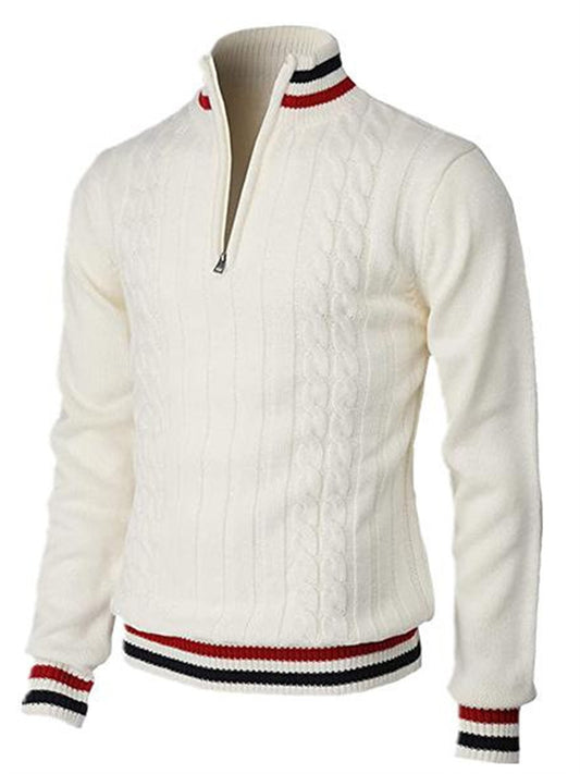 Color-block Zip-up Turtleneck Men's Knit Sweater