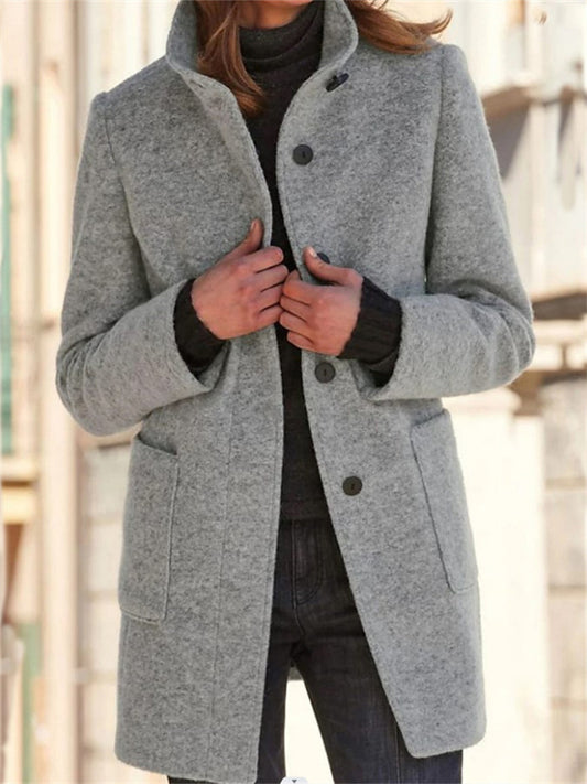 Vintage Solid Single-breasted Stand Collar Jacket