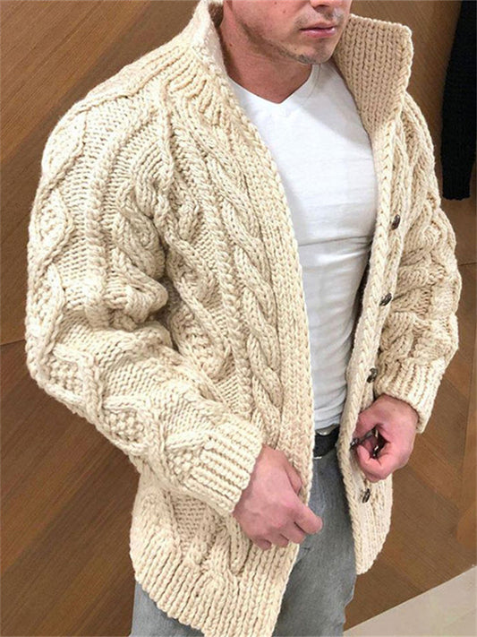 Men's Sweater Cardigan Knit Knitted Solid Color Stand Collar Stylish Casual Outdoor Home Clothing Apparel Winter Fall Black khaki M L XL