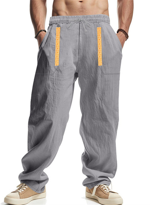 Men's Linen Bohemian-Style Loose-Fit Wide-Leg Hip-Hop Casual Sports Pants