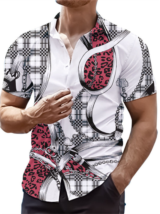 Men's Spring and Summer New Printed Casual Men's Lapel Short Sleeve Shirt