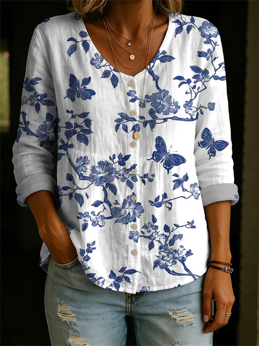 New Arrival Women's Round Neck Floral 3D Print 3/4 Sleeve Shirt