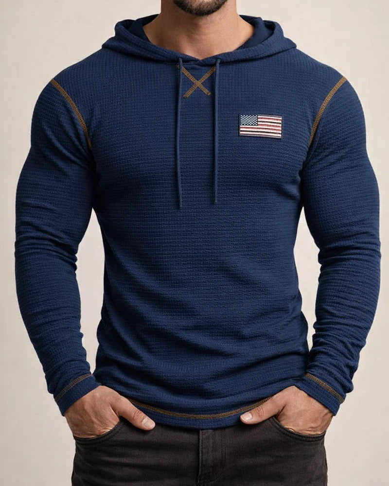 Casual Basic Men's Solid Color Round Neck Pullover Hooded Drawstring Waffle T-Shirt Tops Vacation Long Sleeve Casual Fashion | JRSEE:3160e182-a3f7-4d0a-a53b-0770bbd6990d