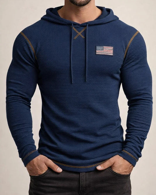 Casual Basic Men's Solid Color Round Neck Pullover Hooded Drawstring Waffle T-Shirt Tops Vacation Long Sleeve Casual Fashion | JRSEE:3160e182-a3f7-4d0a-a53b-0770bbd6990d
