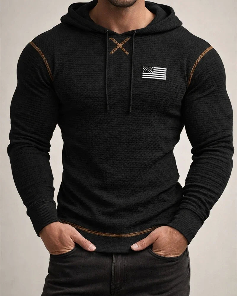Casual Basic Men's Solid Color Round Neck Pullover Hooded Drawstring Waffle T-Shirt Tops Vacation Long Sleeve Casual Fashion | JRSEE:7fff466e-ec70-4920-9e0c-900ca9a02be1