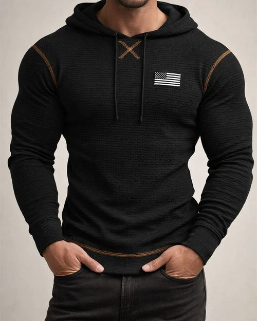 Casual Basic Men's Solid Color Round Neck Pullover Hooded Drawstring Waffle T-Shirt Tops Vacation Long Sleeve Casual Fashion | JRSEE:7fff466e-ec70-4920-9e0c-900ca9a02be1