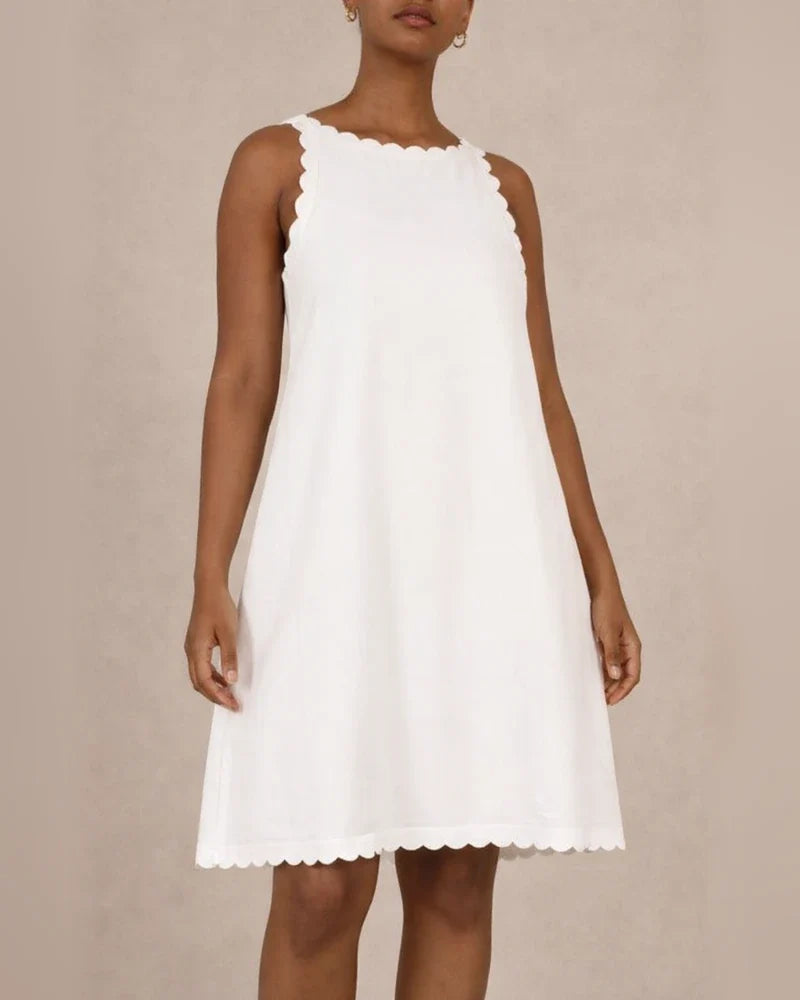 Casual Cotton And Linen Solid Color Embroidered Flounces Women's Dress White Dresses | JRSEE:9fedc133-c5dc-4a5f-8c70-466f81566441