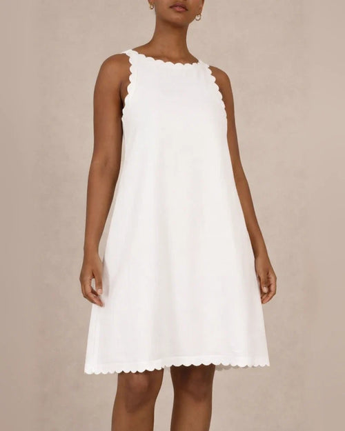 Casual Cotton And Linen Solid Color Embroidered Flounces Women's Dress White Dresses | JRSEE:9fedc133-c5dc-4a5f-8c70-466f81566441