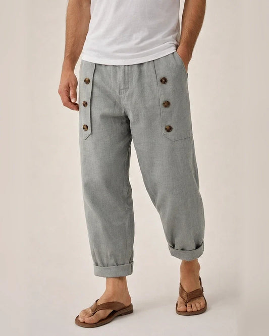 Casual Hawaii Beach Men's Casual Multi-button Cotton Linen Loose Pants | JRSEE:e8e739ad-949a-46c5-8e76-67cdcedca676