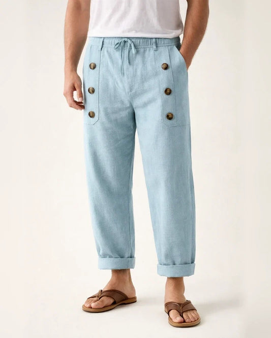 Casual Hawaii Beach Men's Casual Multi-button Cotton Linen Loose Pants | JRSEE:4053d39e-b845-442a-958c-4828aa222ddb
