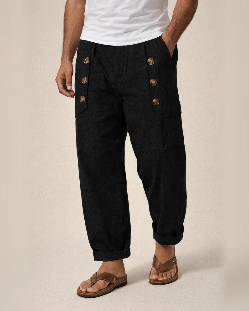 Casual Hawaii Beach Men's Casual Multi-button Cotton Linen Loose Pants | JRSEE:09a01ca0-d5f4-4d4a-b949-e490aa543d77