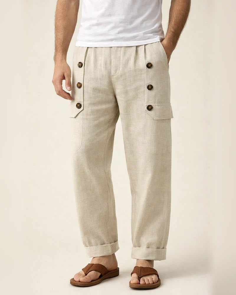 Casual Hawaii Beach Men's Casual Multi-button Cotton Linen Loose Pants | JRSEE:55ea7352-6431-40b8-9ccb-d447faa69776