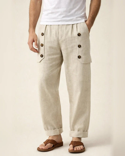 Casual Hawaii Beach Men's Casual Multi-button Cotton Linen Loose Pants | JRSEE:55ea7352-6431-40b8-9ccb-d447faa69776