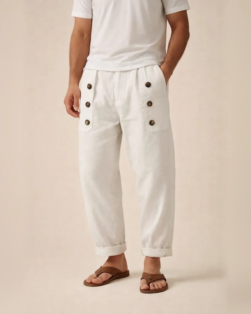 Casual Hawaii Beach Men's Casual Multi-button Cotton Linen Loose Pants | JRSEE:b8bed6ef-2946-4156-b93f-d19d87f9dc10
