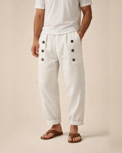 Casual Hawaii Beach Men's Casual Multi-button Cotton Linen Loose Pants | JRSEE:b8bed6ef-2946-4156-b93f-d19d87f9dc10