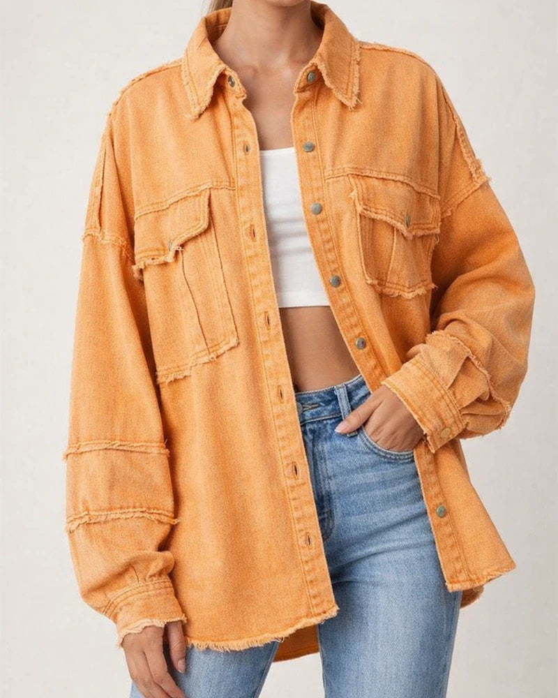 Casual Long-sleeved Denim Jacket Autumn New Washed Solid Color Lapel Medium-length Jacket | JRSEE:15a3d1f3-a5cd-4b90-b821-f2b49a10bd8e