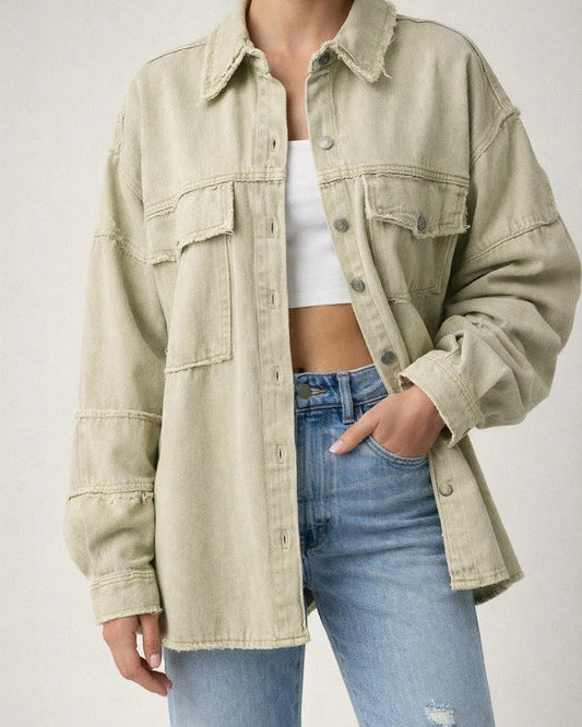 Casual Long-sleeved Denim Jacket Autumn New Washed Solid Color Lapel Medium-length Jacket | JRSEE:104c8a30-226a-4f00-9a5e-b453ecf62535