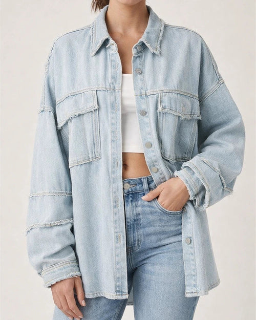Casual Long-sleeved Denim Jacket Autumn New Washed Solid Color Lapel Medium-length Jacket | JRSEE:0b88877f-9a91-425d-bf2f-93b8a26e9be1