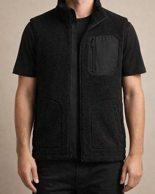 Casual Loose Solid Color Collar Vest Men's Fleece Top Shaker Zipper Undershirt Outdoor Sports Vest Jacket Shoulders Jacket Men | JRSEE:8f75bf22-39a3-44f6-96dd-a1a254713dd1