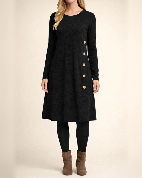 Casual Loose Solid Color Pullover Round Neck Button Embellished Long Sleeve Women's Dresses Women's Midi Dresses | JRSEE:c502012c-bc6e-4369-8689-4855ba77088f