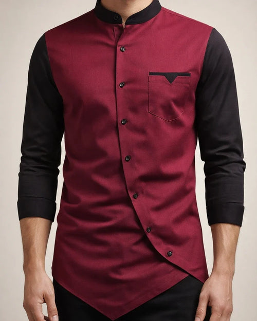 Casual Men's Slim Colorblocking Shirt Youth Personality Irregular Color Collision Henry Collar Shirt Men's Cardigan | JRSEE:a578ffc0-044a-44a0-91f4-999206a5e601