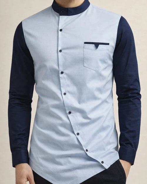 Casual Men's Slim Colorblocking Shirt Youth Personality Irregular Color Collision Henry Collar Shirt Men's Cardigan | JRSEE:f603afcf-c609-4eb3-a236-9ea4f23b26b2