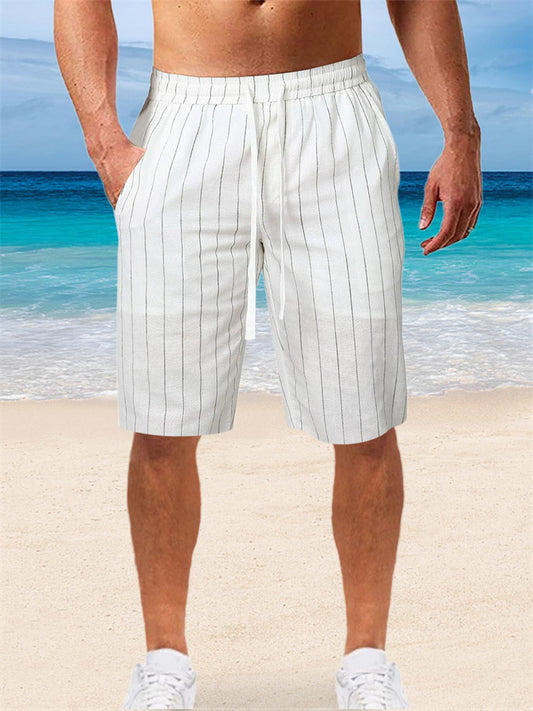 Men's Shorts Linen Shorts Summer Shorts Pocket Stripe Comfort Breathable Outdoor Daily Going out Linen / Cotton Blend Fashion Casual Black White