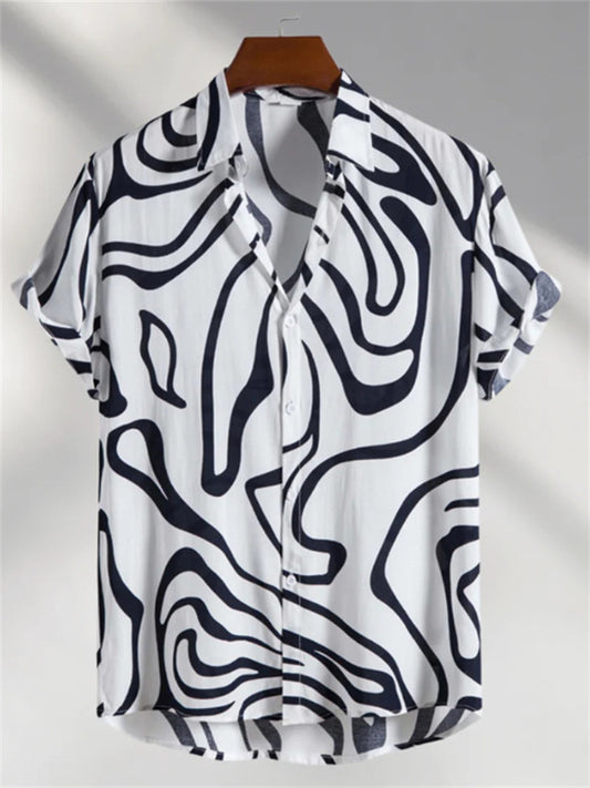 Men's Hawaiian 3D Digital Print Floral Casual Short-Sleeve Spread Collar Shirt