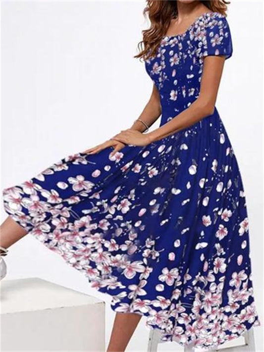 Women's Sheath Dress Maxi long Dress Half Sleeve Print Patchwork Print Fall Hot Elegant Black Red Dusty Blue S M L XL