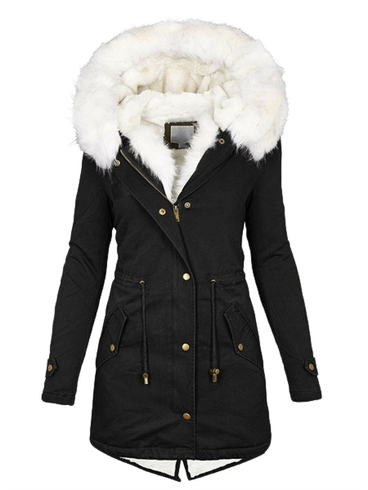 Women's Winter Jacket Parka Hoodie Jacket Outdoor Street Daily Winter Fall Long Coat Regular Fit Windproof Warm Streetwear Casual Jacket Long Sleeve Color Block Fur Trim Pocket Pink Army Green Khaki