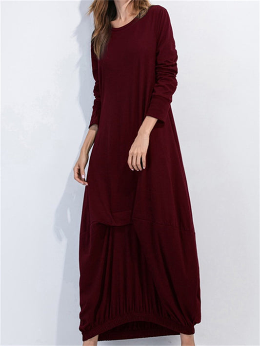 Long-sleeved Round Neck T-shirt Long Lantern Dress