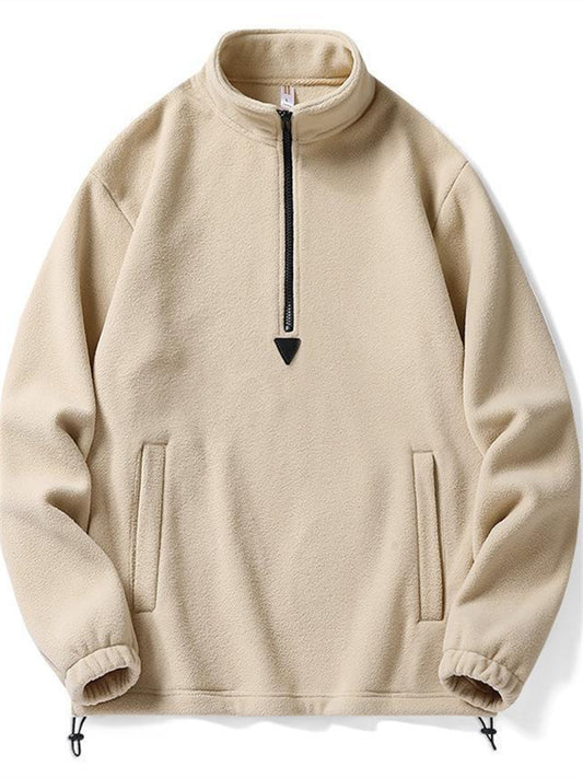 Men's Fleece Hoodie with High Collar, Spring Solid Color Jacket